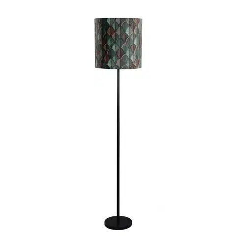 Stojace lampy Stojacia lampa čierna s zamatovým tienidlom s dizajnom listov a zlatým vnútorným priestorom - Simplo
