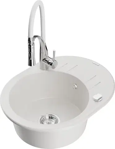 Kuchynské drezy MEXEN/S MEXEN/S - Kevin granitový drez s odkvapkávačom vrátane batérie Aster, biela 6517-20-73450-02