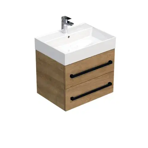 Kúpeľňový nábytok Kúpeľňová skrinka s čiernou úchytkou a umývadlom SAT Cube Way 60x53x46 cm dub Hickory mat CUBE46C602DHSAT CUBE46C602DHSAT