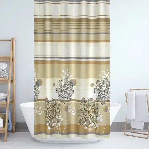 Závesy Bellatex Sprchový záves Kvety béžová, 180 x 200 cm