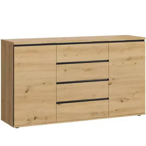 Komody do spálne Komoda Naxos 2d4s dub artisan/dub artisan čierna mat