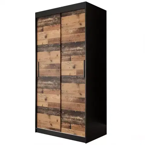 Spálňové skrine s posuvnými dverami Skriňa Old Wood T 100 Čierna/Old Style