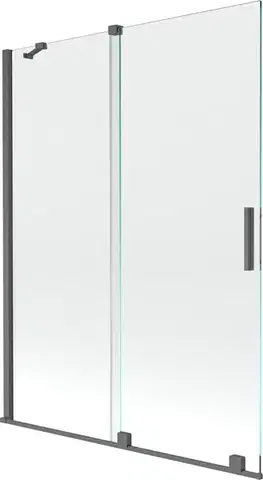 Sprchové dvere MEXEN/S - Velar Dvojkrídlová posuvná vaňová zástena 130 x 150, transparent, šedá kartáčovaná 896-130-000-01-66