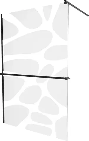 Sprchové dvere MEXEN/S - KIOTO Sprchová zástena WALK-IN s poličkou a držiakom uterákov 80 x 200, transparent/biely dekor 8 mm, čierna 800-080-121-70-97