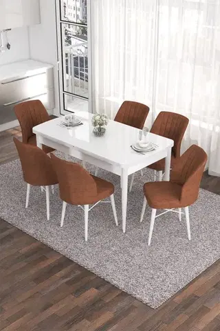 Jedálenské sety Extendable Dining Table & Chairs Set (7 Pieces) Eva - White, Tile Red