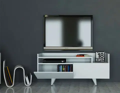 TV stolíky TROJA úzky TV stolík, biela