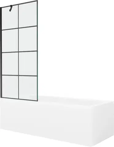 Sprchové dvere MEXEN/S - Cubik obdĺžniková vaňa 170 x 70 cm s panelom + vaňová zástena 80, čierna vzor 550317070X9508007077