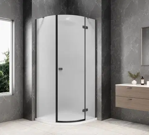Sprchové dvere POLYSAN - GLOBE GUN METAL štvrťkruhová sprchová zástena 800x800, matné sklo, pravé GB2680MRGM