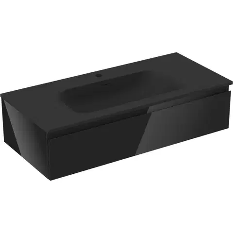 Kúpeľňový nábytok MEXEN/S - Orio kúpeľňová skrinka 100 cm s umývadlom Vela, 1 šuplík, čierna lesk/čierna mat 91A10-10023-1-BF70-W23M71