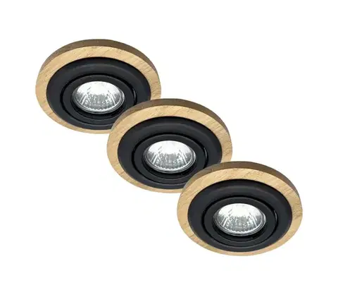 Svietidlá  Sada 3 ks podhľadových svietidiel TOBBY, 1× GU10/20W/230V, pr. 11,5 cm, dub/čierna LM-3.281/NATURALNY