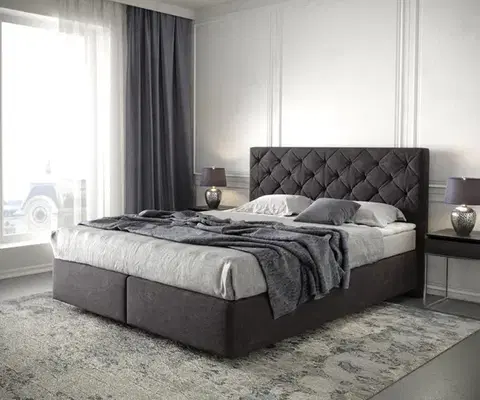 Postele Boxspring DELIFE Boxspring posteľ Dream-Great 160x200 cm mikrovlákno čierna s matracom a topperom