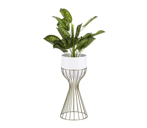 Stojany na kvetiny HowHomely Kovový kvetináč LOFT 46x20 cm zlatá/biela HH-ML-08-GW