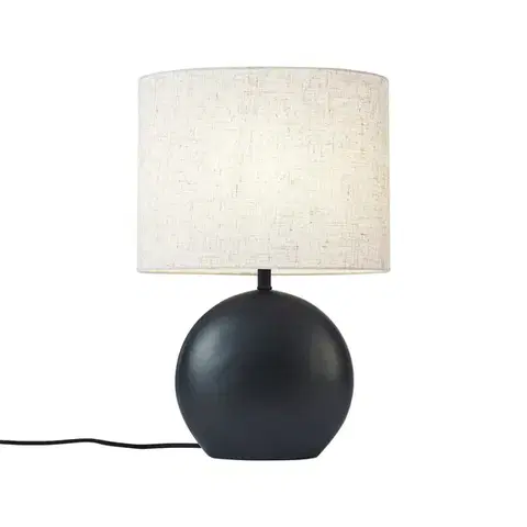 Stolné lampy Japandi stolná lampa čierna s ľanovým tienidlom - Timo