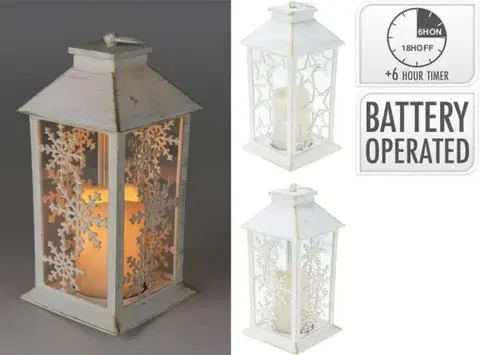 Vianočné dekorácie Kinekus Lampáš svietnik s LED sviečkou 14x14x28 cm s časovačom plast biely mix