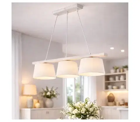 Svietidlá  Závesný luster na lankách AIDA 3xE27/60W/230V, priemer 25 cm, dub/biela LD 3.98 BIAŁY