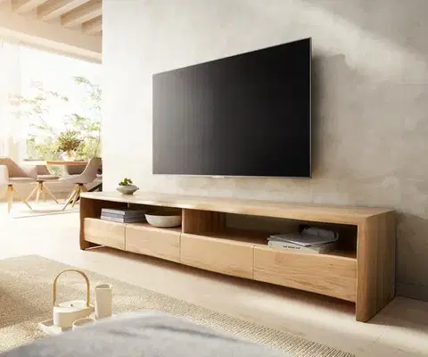 Televízne stolíky DELIFE TV stolík Live-Edge 230 cm dub prírodný 4 zásuvky masívny hrana