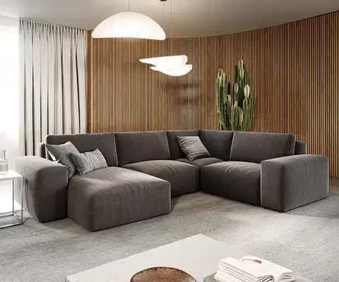 Sedacie súpravy XL DELIFE Pohovka v tvare U Lanzo 300x210 cm mikrovlákno khaki-hnedá ležadlo variabilné
