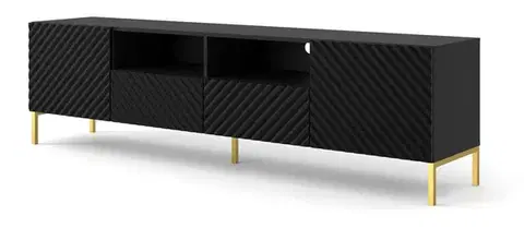 TV stolíky ArtBm Tv stolík SURF 200 | 2D2S Prevedenie: Čierny mat / zlaté nohy