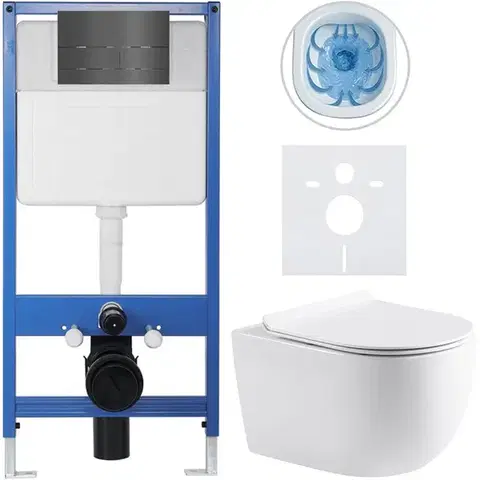 Záchody CERANO - Kompletný WC set Profi/Felci - biela lesklá - WC tlačidlo Line/Tmavosivá - predstenová inštalácia - 52,5x36 CER-8050BD84329