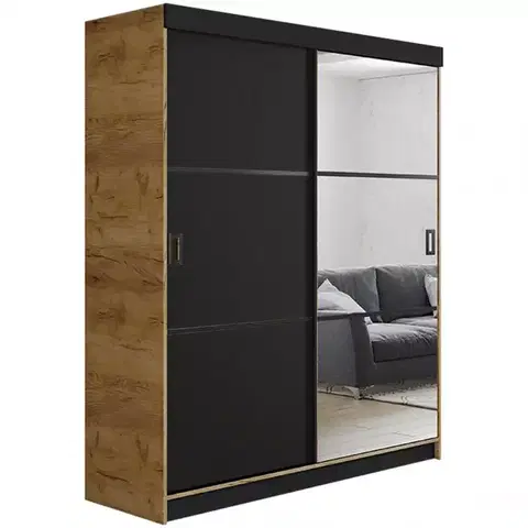 Spálňové šatníkové skrine Skriňa Retro 138 3L craft/ Dvierka čierna