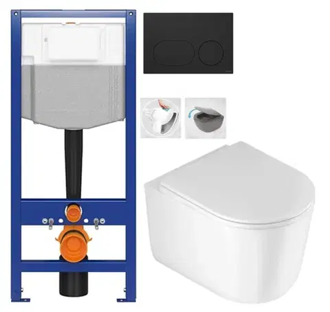 Závesné wc sety CERSANIT predstenový inštalačný systém s čiernym tlačidlom K97-0637 + WC DEANTE Jasmin so sedadlom RIMLESS /VÍROVÉ SPLACH/ K97-526 0637 JA1