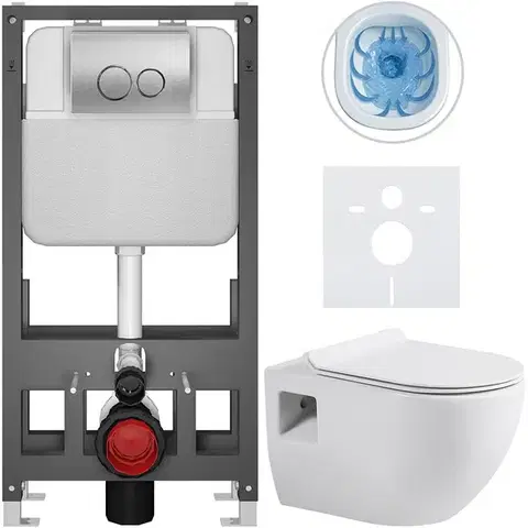 Záchody CERANO - Kompletný WC set Basic/Dure - biela lesklá - WC tlačidlo Dualo/Strieborná - voľne stojaca - predstenová inštalácia - 51x35 CER-8050BD85913