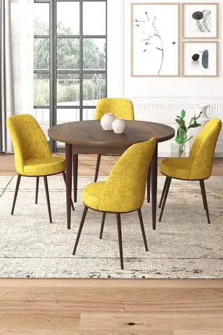 Jedálenské sety Dining Table & Chairs Set (5 Pieces) Tor - Baroque, Mustard