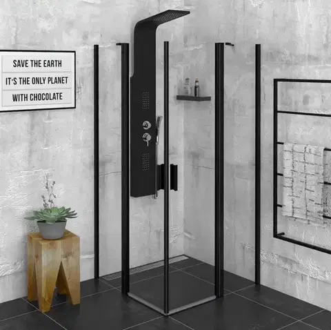 Sprchové dvere POLYSAN - ZOOM BLACK štvorcová sprchová zástena 900x900, číre sklo ZL5415B
