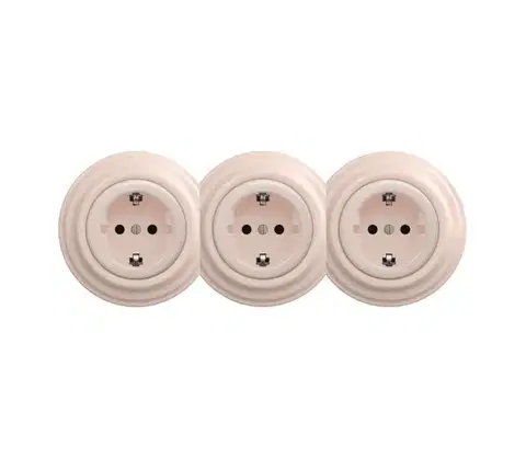 Predlžovacie káble lap - trojitá retro domová zásuvka s rámčekom SCHUKO 230V staroružová KA0121+2xKA0120+3xKA0143
