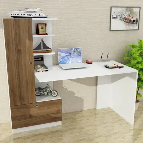 Písacie stoly Písací stôl Domingos - White, Walnut