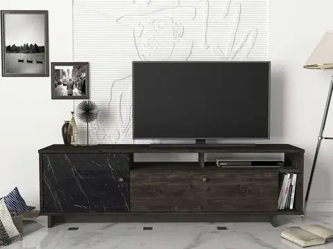TV stolíky TERMA luxusný TV stolík, rehab/čierny mramor