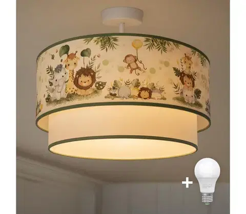 Svietidlá BRILAGI-LED Detské prisadené stropné svietidlo BOBO 1xE27/60W/230V pr. 40 cm krémové / zelené / džungľa 8590828051299