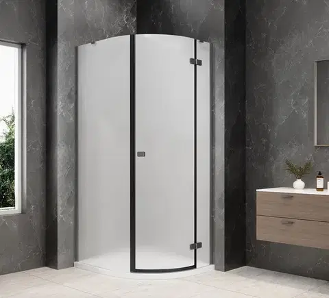 Sprchové dvere POLYSAN - GLOBE GUN METAL štvrťkruhová sprchová zástena 900x1000, matné sklo, pravé GB2910MRGM