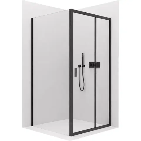 Sprchovacie kúty CERANO - Sprchovací kút Varone LINE Ľ/P - 6 mm - čierna matná, transparentné sklo - 130x80x195 - posuvný CER-DY505B-90110