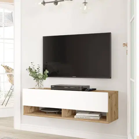 TV stolíky Závesný TV stolík FREY 13, farba borovica + biela