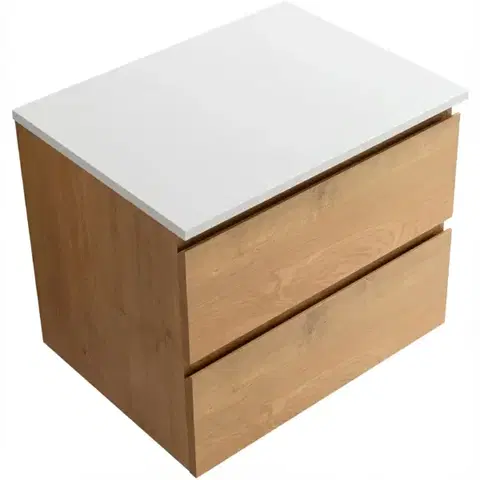 Kúpeľňový nábytok CERANO - Kúpeľňová skrinka Carole - dub medový + doska pod umývadlo z lit. mramoru Elanys - 12 mm - biela matná - 60x49,2x46 CER-679348