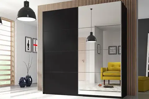 Šatníkové skrine BETKA 56 šatníková skriňa so zrkadlom, čierna 22W01656