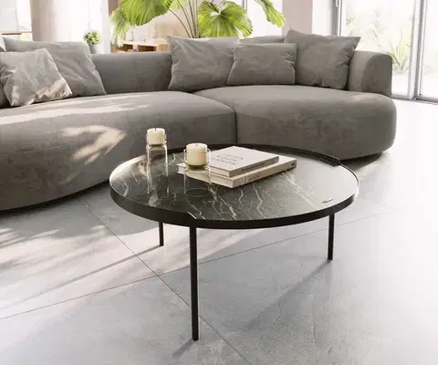Konferenčné stolíky DELIFE Konferenčný stolík Torell 80x80 cm keramika Laminam®Noir Desir hnedá kovový rám efektová titánová farba