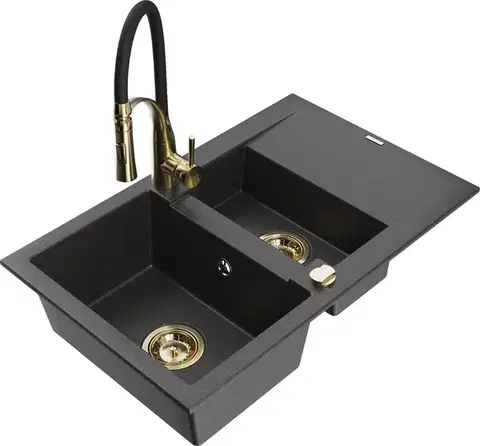 Kuchynské drezy MEXEN/S MEXEN/S - Gaspar granitový drez 1.5 s odkvapkávačom vrátane batérie Aster, čierna kropenatá 6507-76-73450-57-G