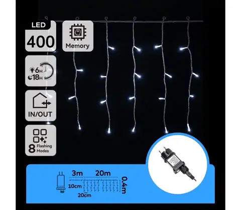 LED osvetlenie  B.V.  - LED vonkajšia vianočná reťaz 400xLED/6W/230V/8 funkcií 20x0,4m IP44 studená biela B103031Q3