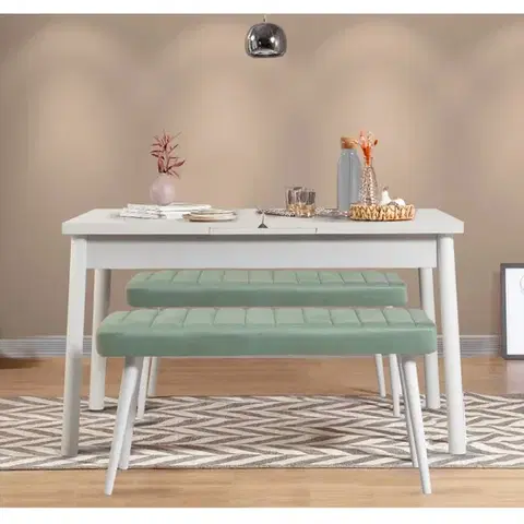Jedálenské sety Jedálenský set s rozkladacím stolom a lavicou (3 kusy) Santiago 0400 - White, Green
