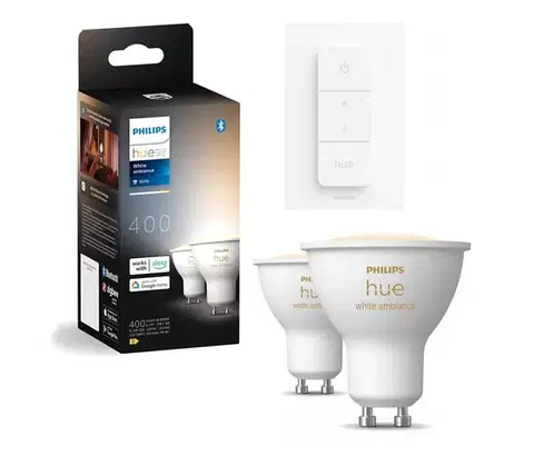 Žiarovky Sada 2× stmievateľných LED žiaroviek Philips Hue White Ambiance GU10/4,2W/230V + stmievač P6173+P4252