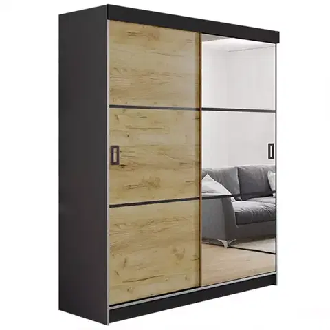 Spálňové šatníkové skrine Skriňa Retro 138 3L grafit/ Dvierka craft