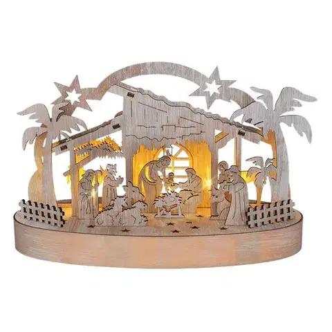 Vianočné dekorácie Solight Vianočný drevený podsvietený betlehem, 5x LED, 25 cm, 2x AA