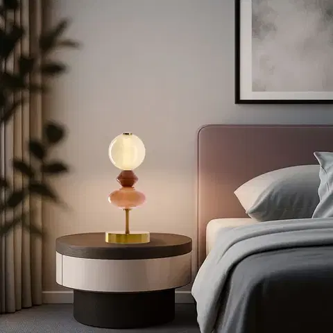 Stolové lampy FLORES lampka stołowa mosiężny+brązowy 10W LED 3000K klosz biały
