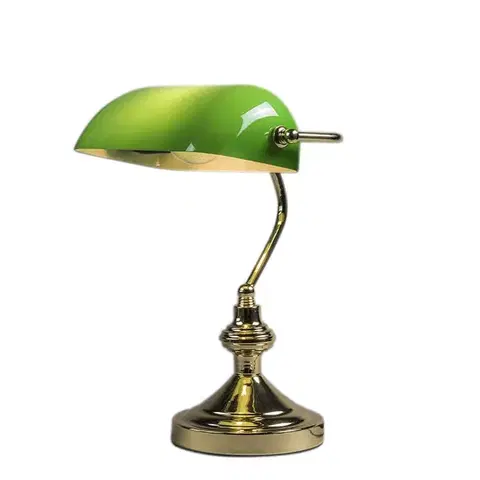 Stolové lampy na písací stôl Klasická stolná lampa/lampa notára mosadz s zeleným sklom - Banker