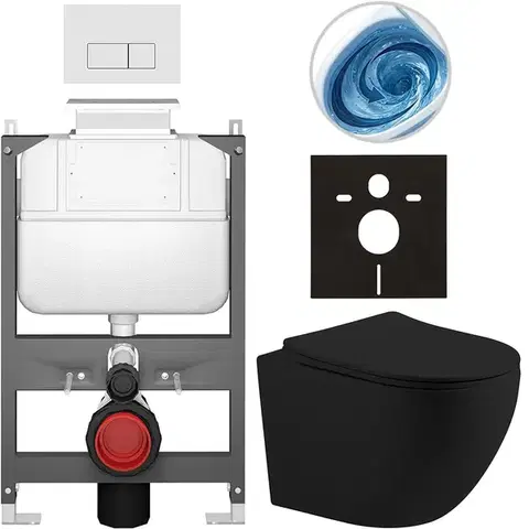 Záchody CERANO - Kompletný WC set Basic/Cesso - čierna matná - WC tlačidlo Modulo/Biela - ovládanie zhora - predstenová inštalácia - 49x36 CER-8050BD86225