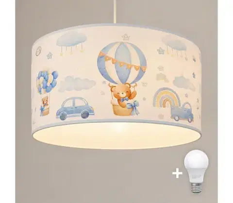 Svietidlá BRILAGI - LED detský luster na lanku BOBO 1xE27/60W/230V, priemer 35 cm, modrý/medvedíky 8590828051367