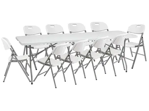 Záhradné zostavy NABBI Vivas 1+10 cateringový skladací set 244x75 cm sivá / biela