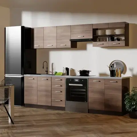Modulový kuchynský nábytok Kuchynská linka Amanda 1 260 ZB 28mm dub hamonix/ kor. wenge
